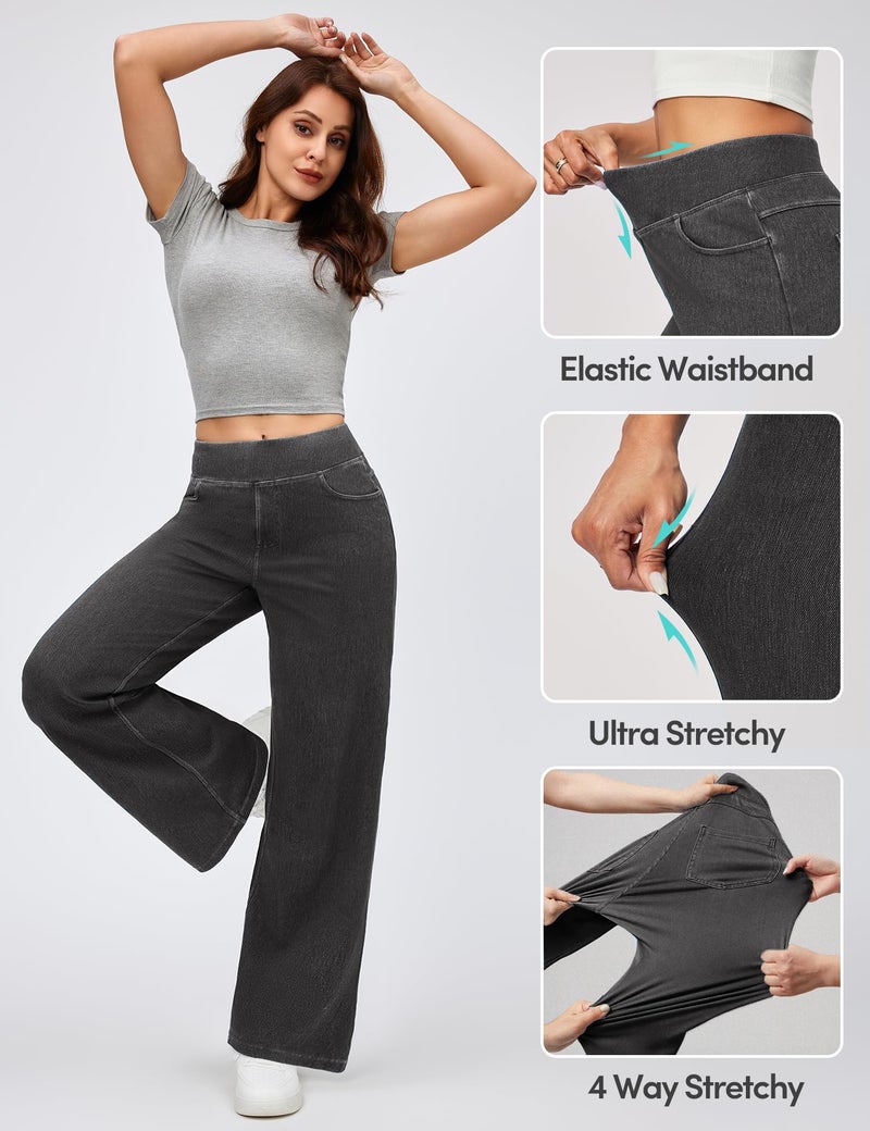 IUGA Wide Leg Jeans Woman High Waisted Pull On Baggy Jeans for Women Stretchy Trendy Womens Jean Straight Casual Denim Pants Gray - Image 2