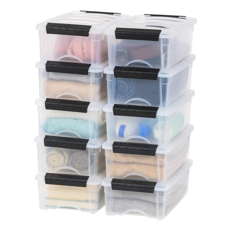 IRIS USA 6 Quart Stackable Plastic Storage Bins with Lids, 10 Pack - BPA-Free, Made in USA - See-Through Organizing Solution, Latches, Durable Nestable Containers, Secure Pull Handle - Clear/Black - Image 1