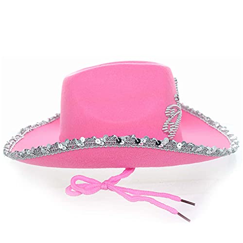 GiftExpress Pink Cowboy Hat With Tiara - CHILD SIZE, Pinky Felt Cowboy Hat for Western Costume, CowGirl Pretend Plays - Image 2