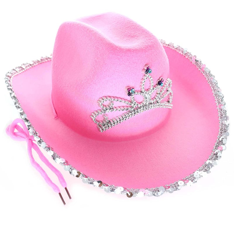 GiftExpress Pink Cowboy Hat With Tiara - CHILD SIZE, Pinky Felt Cowboy Hat for Western Costume, CowGirl Pretend Plays - Image 4