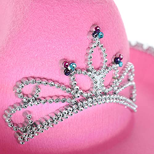 GiftExpress Pink Cowboy Hat With Tiara - CHILD SIZE, Pinky Felt Cowboy Hat for Western Costume, CowGirl Pretend Plays - Image 3