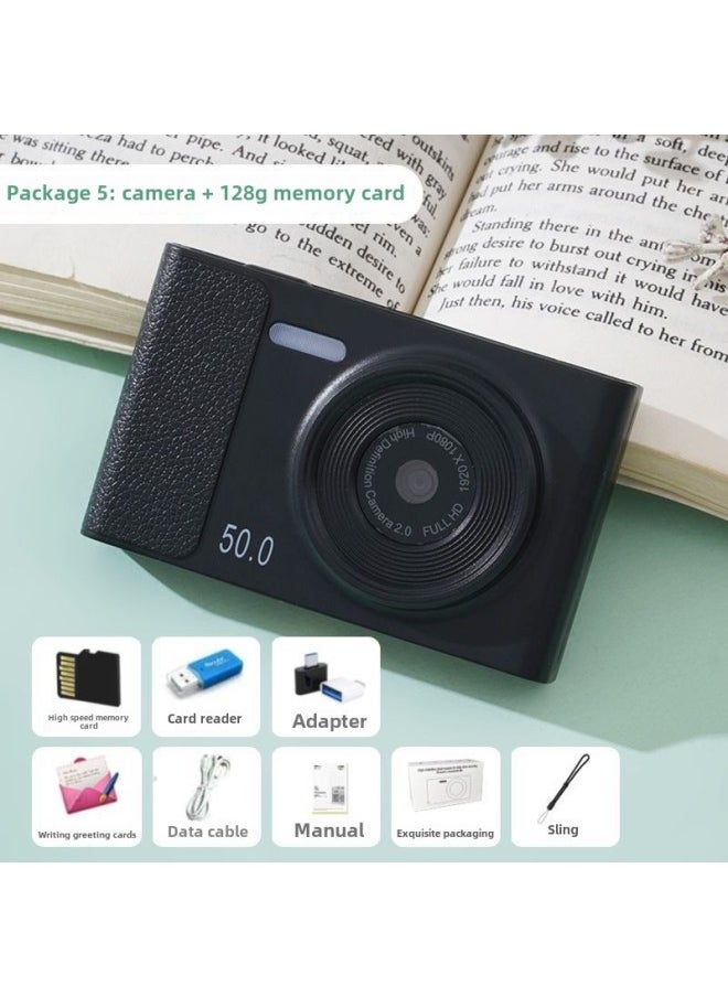 Generic 5000W HD Dual Camera Ccd Digital Camera Retro Affordable Student Campus HD Photographable Card Machine Single Continuation-Body Color:Knight Black  - 128g Memory Card  Can Be Uploaded To Mobile Phones  - Image 1