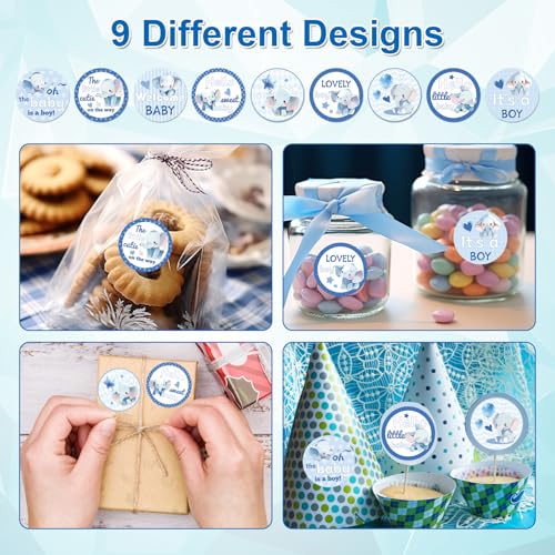 Gosknor 504pcs Boy Baby Shower Stickers for Favors, Blue Lovely Welcome Baby Stickers Round Little Baby Boy Newborn Labels for Chocolate Candy Gift Wrapping Scrapbooking Envelope Birthday Party (Elephant) - Image 4