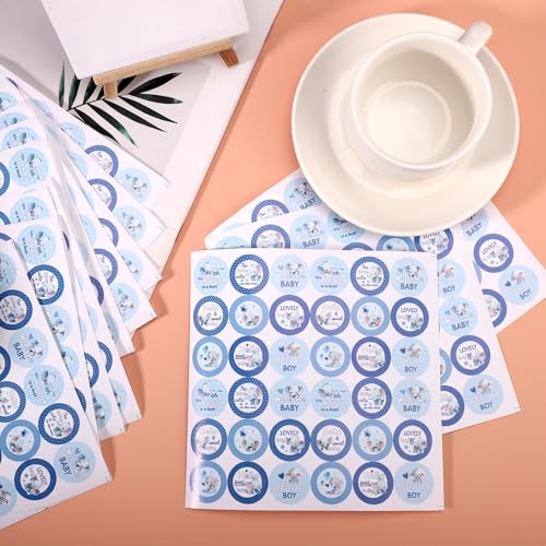 Gosknor 504pcs Boy Baby Shower Stickers for Favors, Blue Lovely Welcome Baby Stickers Round Little Baby Boy Newborn Labels for Chocolate Candy Gift Wrapping Scrapbooking Envelope Birthday Party (Elephant) - Image 5