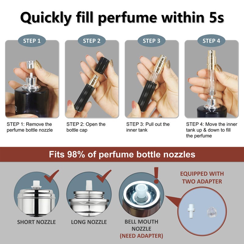 Fiwecos Perfume Travel Refillable Bottle Cologne Portable Atomizer Fragrance Scent Sprayer Pump Fill from Bottom Mini Pocket Size 5ml for Travel Essentials & Best Gift (BLACK) - Image 5