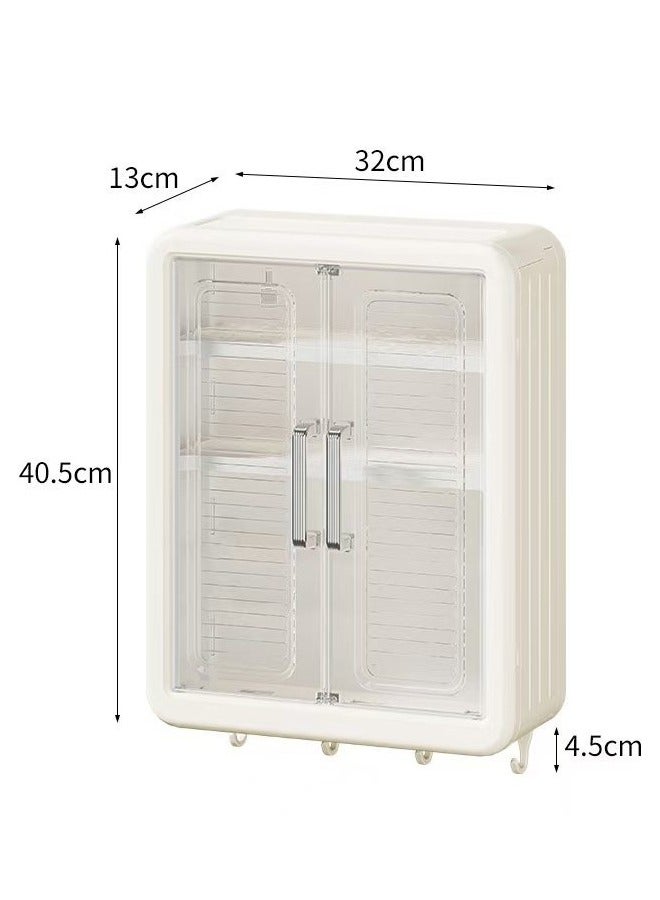 HQ-GAMING Bathroom Kitchen Wall Mounted Shelves Rack with Hooks Bathroom Storage Rack Large Capacity Bathroom Wall Cabinet No Drilling Storage Shelf Bathroom Organizer Rack Dust and Moisture Proof Shelf  (Beige)  - Image 2