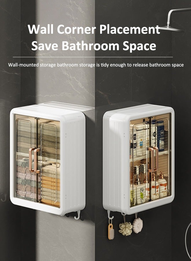 HQ-GAMING Bathroom Kitchen Wall Mounted Shelves Rack with Hooks Bathroom Storage Rack Large Capacity Bathroom Wall Cabinet No Drilling Storage Shelf Bathroom Organizer Rack Dust and Moisture Proof Shelf  (Beige)  - Image 3