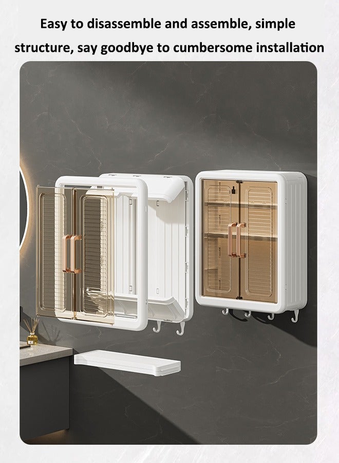 HQ-GAMING Bathroom Kitchen Wall Mounted Shelves Rack with Hooks Bathroom Storage Rack Large Capacity Bathroom Wall Cabinet No Drilling Storage Shelf Bathroom Organizer Rack Dust and Moisture Proof Shelf  (Beige)  - Image 4