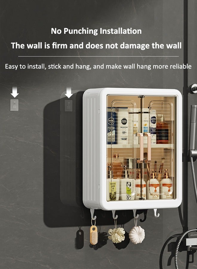 HQ-GAMING Bathroom Kitchen Wall Mounted Shelves Rack with Hooks Bathroom Storage Rack Large Capacity Bathroom Wall Cabinet No Drilling Storage Shelf Bathroom Organizer Rack Dust and Moisture Proof Shelf  (Beige)  - Image 5