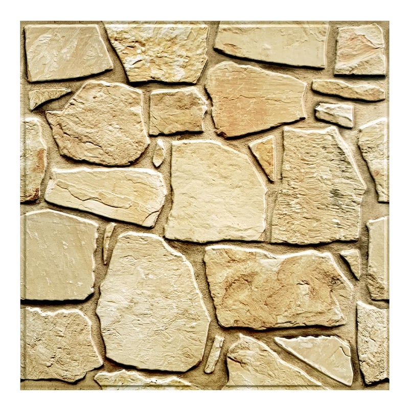 COMSTICKC 3D Faux Stone Wall Panel Peel and Stick Wall Stickers, 10 Pcs of 12"X12", Not Real Stone, Ultra-Light Thin PVC Rock Adhesive Decorative Tiles Wall Covering Wallpaper Interior Decor, Brown - Image 1