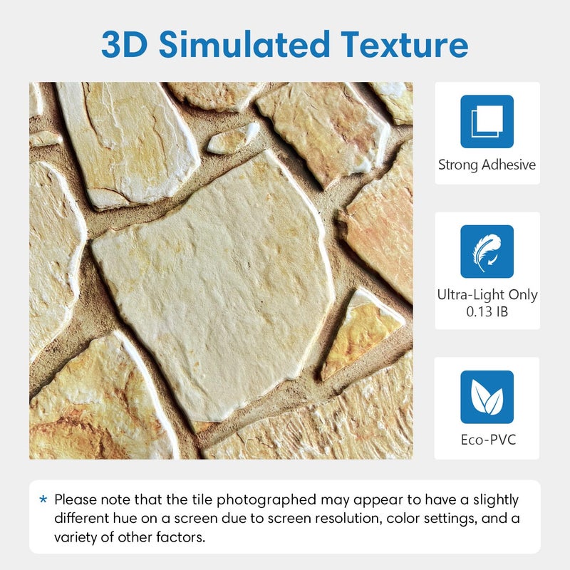 COMSTICKC 3D Faux Stone Wall Panel Peel and Stick Wall Stickers, 10 Pcs of 12"X12", Not Real Stone, Ultra-Light Thin PVC Rock Adhesive Decorative Tiles Wall Covering Wallpaper Interior Decor, Brown - Image 3