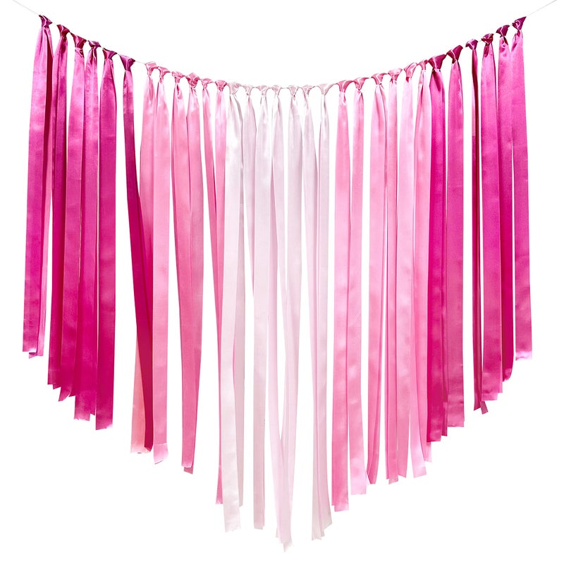 Hot Pink Party Decorations Ombre Pink Satin Ribbon Streamer Backdrop 197 Ft  197 Wide Fringe Hanging Curtain Garland for Bachelorette Wedding Birthday Engagement Bridal Shower Hen Party Supplies