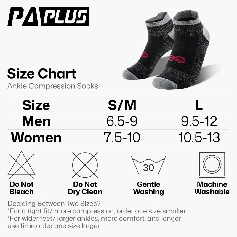 PAPLUS No Show Compression Socks for Men and Women (4 Pairs), Low Cut Running Ankle Socks with Arch Support for Plantar Fasciitis, Cyling, Athletic, Flight, Travel, Nurses Large-X-Large - Image 3