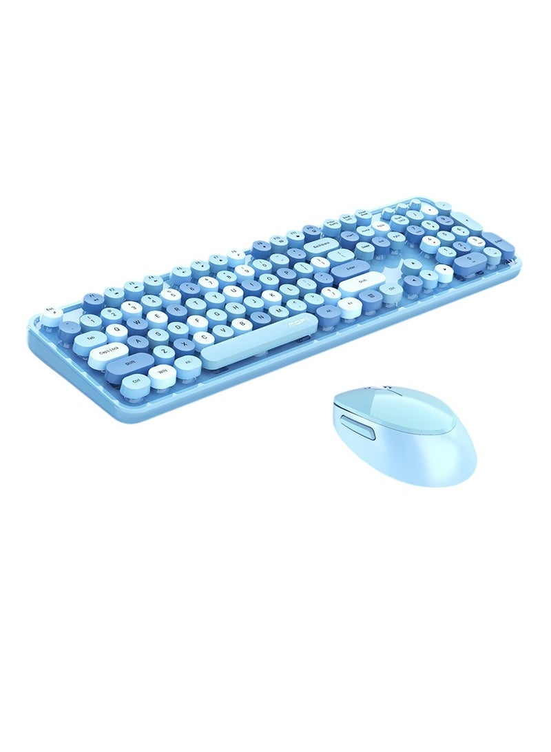 موفيفي مجموعة لوحة مفاتيح وماوس لاسلكية كاملة الحجم 2.4 جيجاهرتز، لوحة مفاتيح وماوس لاسلكية ملونة للكمبيوتر، خفيفة الوزن وقابلة للحمل، لوحة مفاتيح صامتة مع ماوس، (لون أزرق بحري مختلط) - Image 1