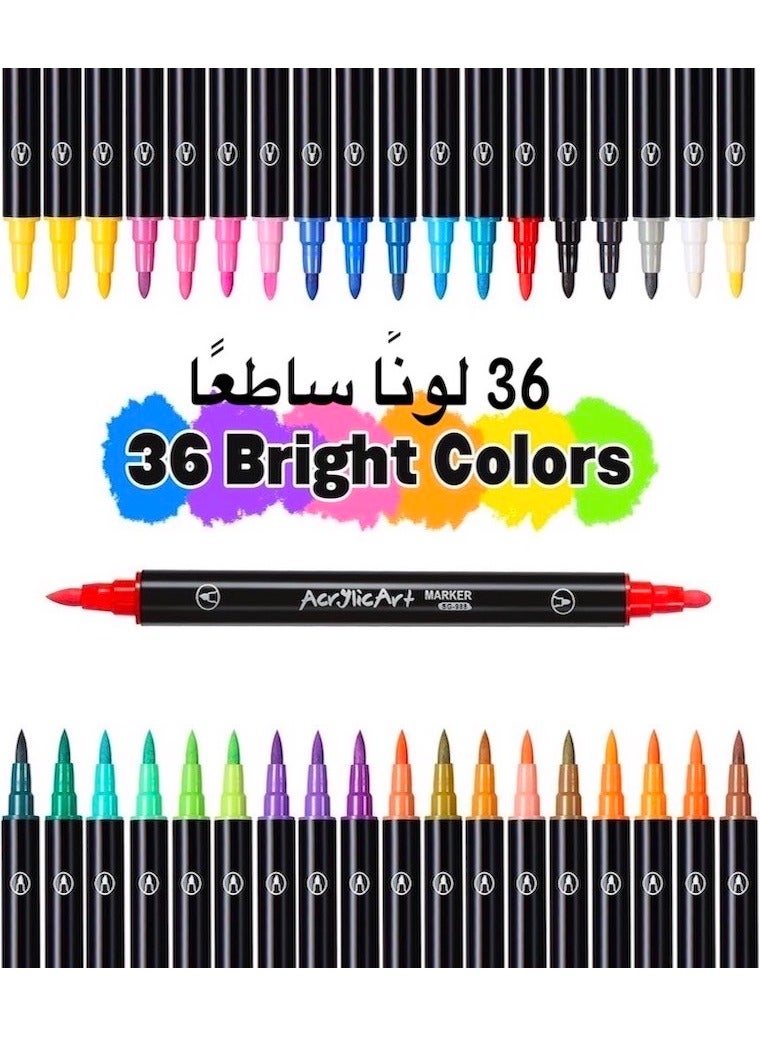 Generic 36-Piece Dual Tip Acrylic Paint Markers Set, Premium Non-toxic Multicolor Acrylic Paint Pens With Brush Tip and Fine Tip For Coloring Book, Rock, Wood, Canvas, Glass, Ceramic, Arabic Calligraphy and DIY Crafts Making Art Supplies - Image 2