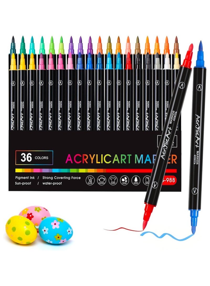 Generic 36-Piece Dual Tip Acrylic Paint Markers Set, Premium Non-toxic Multicolor Acrylic Paint Pens With Brush Tip and Fine Tip For Coloring Book, Rock, Wood, Canvas, Glass, Ceramic, Arabic Calligraphy and DIY Crafts Making Art Supplies - Image 1
