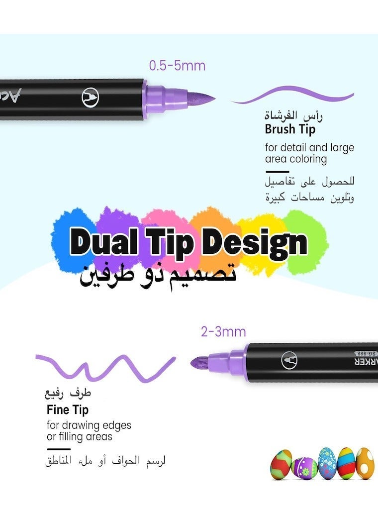 36-Piece Dual Tip Acrylic Paint Markers Set, Premium Non-toxic Multicolor Acrylic Paint Pens With Brush Tip and Fine Tip For Coloring Book, Rock, Wood, Canvas, Glass, Ceramic, Arabic Calligraphy and DIY Crafts Making Art Supplies - Image 3