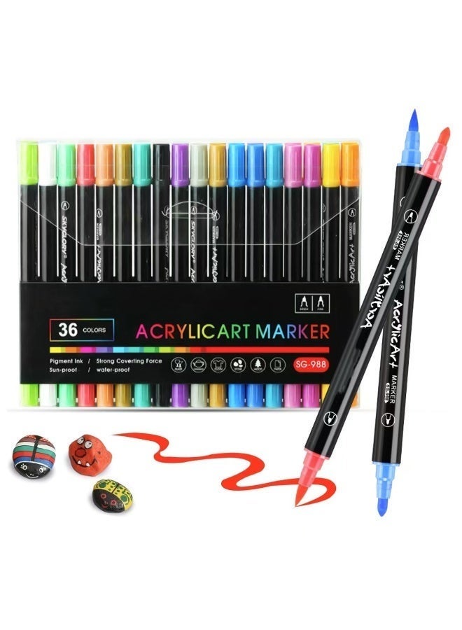 36-Piece Dual Tip Acrylic Paint Markers Set, Premium Non-toxic Multicolor Acrylic Paint Pens With Brush Tip and Fine Tip For Coloring Book, Rock, Wood, Canvas, Glass, Ceramic, Arabic Calligraphy and DIY Crafts Making Art Supplies - Image 1