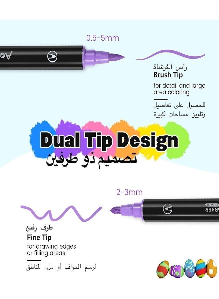 36-Piece Dual Tip Acrylic Paint Markers Set, Premium Non-toxic Multicolor Acrylic Paint Pens With Brush Tip and Fine Tip For Coloring Book, Rock, Wood, Canvas, Glass, Ceramic, Arabic Calligraphy and DIY Crafts Making Art Supplies - Image 3
