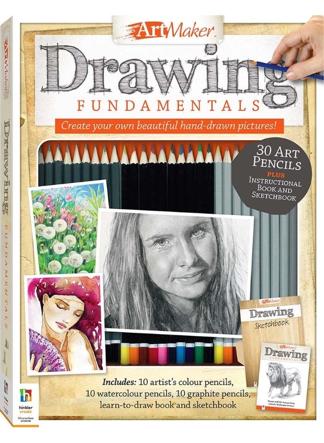 Hinkler Art Maker Drawing Fundamentals Kit includes 30 Art Pencils, Instructional Book And Sketch Book, Complete Drawing Set for Beginners, Ideal for Aspiring Artists, Perfect for Creative Projects  - Image 1