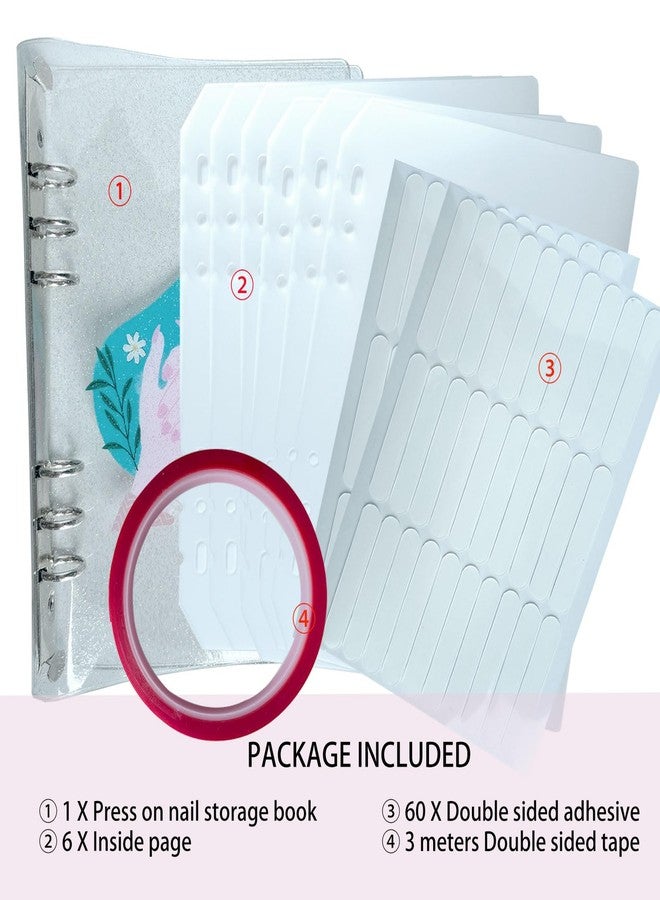HYRAUL Press On Nail Organizer,10 PCS,A5 Glitter PVC Cover Binder,Press On Nail Packaging for Fake Nail Storage Nail Display Nail Salon Press On Nail Supplies Organizer with Nail Tape(A5(9.37 * 6.89 * 1inch) - Image 2