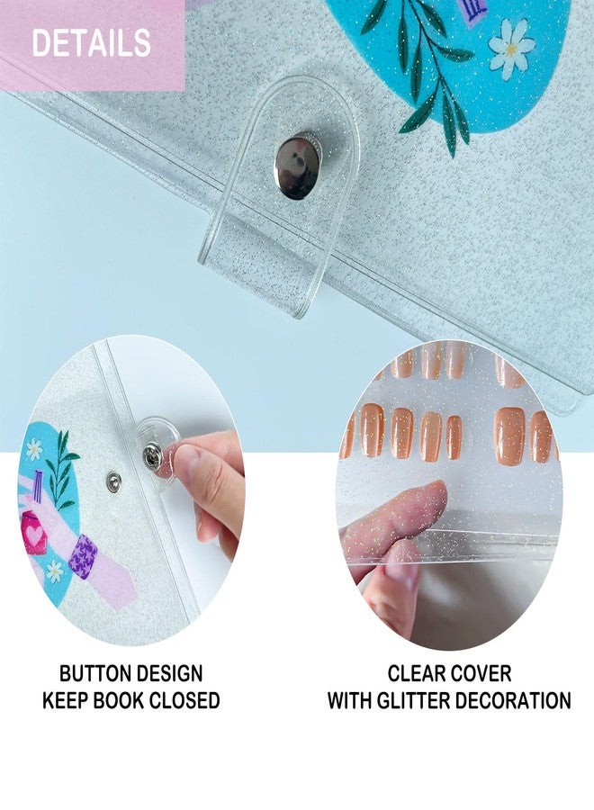 HYRAUL Press On Nail Organizer,10 PCS,A5 Glitter PVC Cover Binder,Press On Nail Packaging for Fake Nail Storage Nail Display Nail Salon Press On Nail Supplies Organizer with Nail Tape(A5(9.37 * 6.89 * 1inch) - Image 5