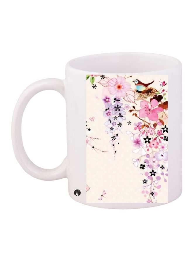 RYN Flower Printed Coffee Mug 325ml White/Pink/Brown 11ounce