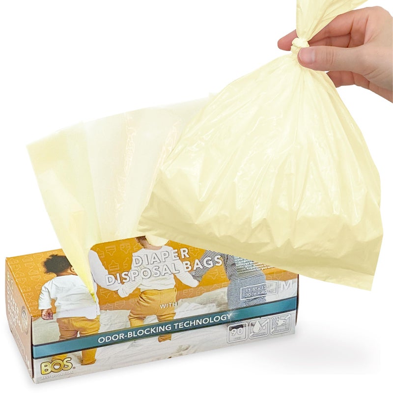 BOS, Odor-Sealing Dirty Diaper Trash Bags - Disposable Bags - Scent & Smell Free [90 count] (Medium) - Image 1