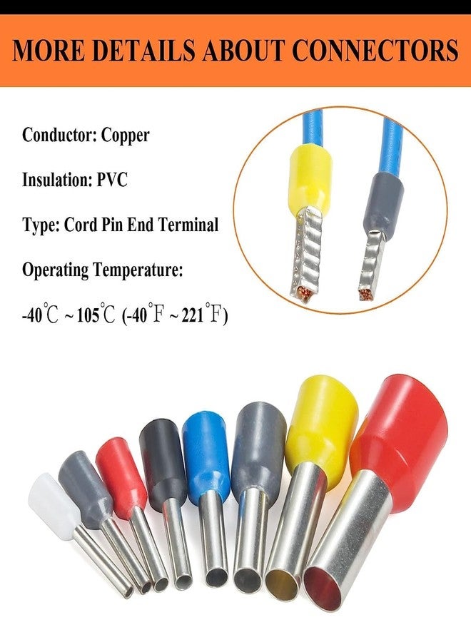Cuzenal® 1200pcs Electronic Wire Ferrules Kit, Assortment Ferrule Wire Copper Crimp Connector, Wire Connector Jointer Kit Wiring Cable Connector, Insulated Cord Pin End Terminal AWG 23-7 - Image 4