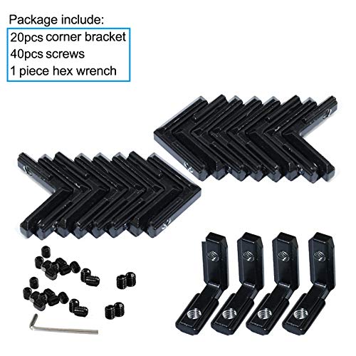 BLCCLOY 20Pcs 2020 Aluminum Extrusion Black Corner Bracket T Slot Inside L Shape Joint Angle Hardware Connector with Screws for 20 Series 20/20 2040 V Slot Extruded Aluminum Profile - Image 3
