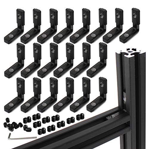 BLCCLOY 20Pcs 2020 Aluminum Extrusion Black Corner Bracket T Slot Inside L Shape Joint Angle Hardware Connector with Screws for 20 Series 20/20 2040 V Slot Extruded Aluminum Profile - Image 1