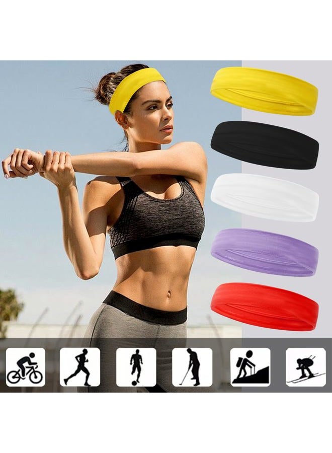 ONEYE 5PCS Yellow Sport Headbands for Women Men Non Slip Workout Headband Soft Silicone Fitness Headband Elastic Sport Sweatbands Hairbands for Yoga Running Sports Travel Indoor Gym - Image 2