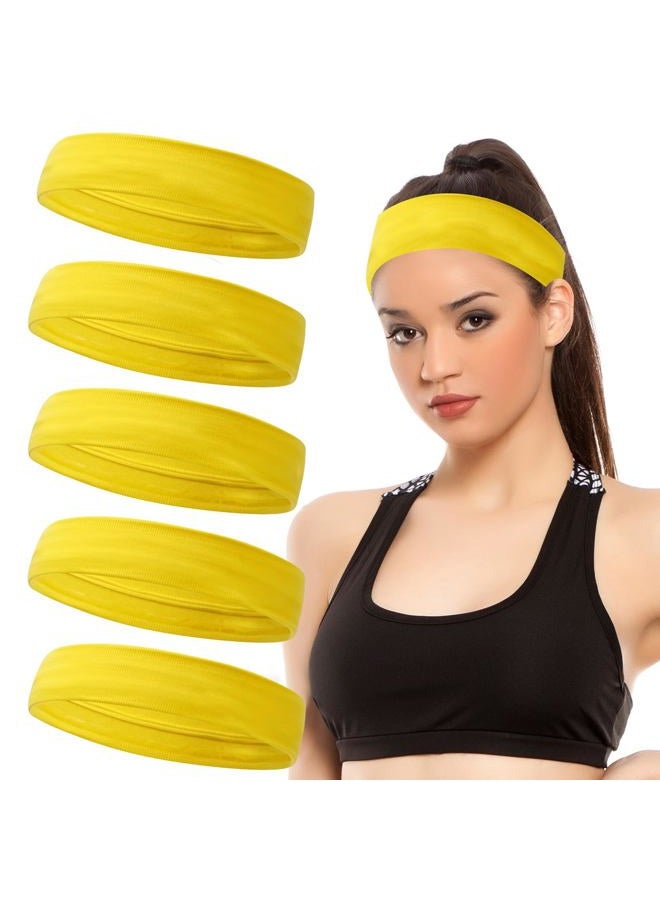 ONEYE 5PCS Yellow Sport Headbands for Women Men Non Slip Workout Headband Soft Silicone Fitness Headband Elastic Sport Sweatbands Hairbands for Yoga Running Sports Travel Indoor Gym - Image 1