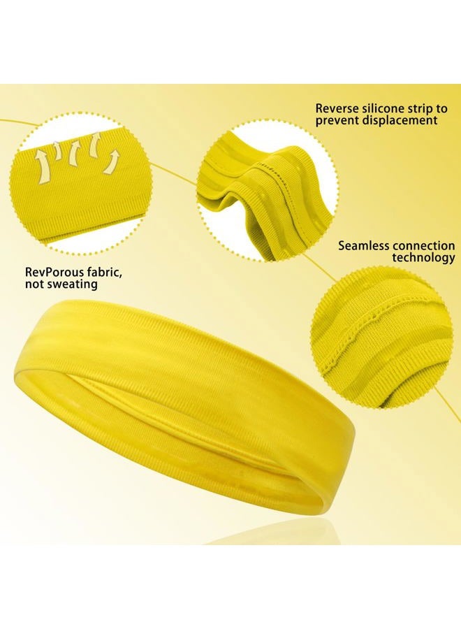 ONEYE 5PCS Yellow Sport Headbands for Women Men Non Slip Workout Headband Soft Silicone Fitness Headband Elastic Sport Sweatbands Hairbands for Yoga Running Sports Travel Indoor Gym - Image 4