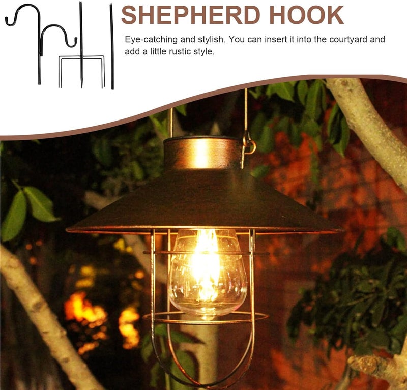 Shepherd Hooks Anti- Rust Iron Plant Stand Hangers Heavy Duty Double Garden Hanging Stake Bird Feeder Pole with 5 Prong Base for Wedding Mason Jars Lantern Wind Chime - Image 2