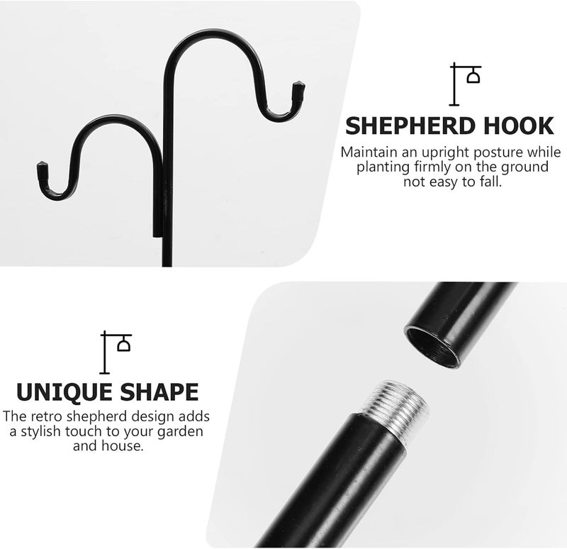 Shepherd Hooks Anti- Rust Iron Plant Stand Hangers Heavy Duty Double Garden Hanging Stake Bird Feeder Pole with 5 Prong Base for Wedding Mason Jars Lantern Wind Chime - Image 5