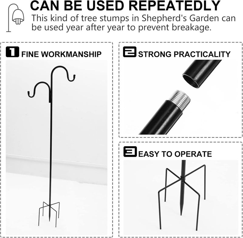 Shepherd Hooks Anti- Rust Iron Plant Stand Hangers Heavy Duty Double Garden Hanging Stake Bird Feeder Pole with 5 Prong Base for Wedding Mason Jars Lantern Wind Chime - Image 4