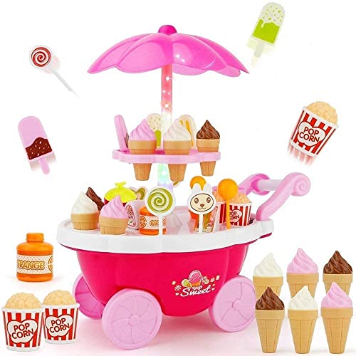 SELLMONK Plastic Ice Cream Trolley Sweet Shop Cart Without Music & Lighting Icecream Toys for Kids | Multi Color (39 Pcs) - Image 1