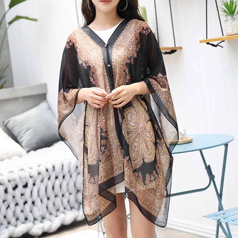 Chiffon Floral Print Beach Scarf 160x95cm Sun Wrap Multi Functional Shawl Cover UP For Women V3G9 - Image 5