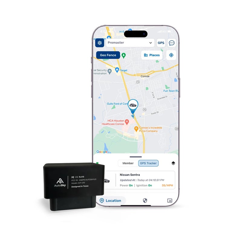 AutoSky جهاز تتبع GPS للسيارات AutoSky، OBDII، 4G LTE، نموذج - AVT-210، موقع السيارة، تاريخ الرحلات، تنبيهات القيادة، سياج جغرافي، مطور في الولايات المتحدة، للعائلات أو الأساطيل - Image 1