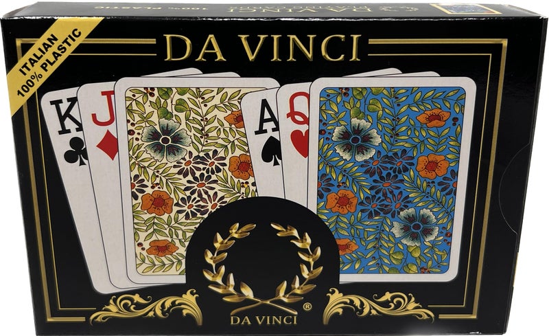 DA VINCI Fiori, Italian 100% Plastic Playing Cards 2 Deck Set, Poker Size Large Print Jumbo Index - Image 1