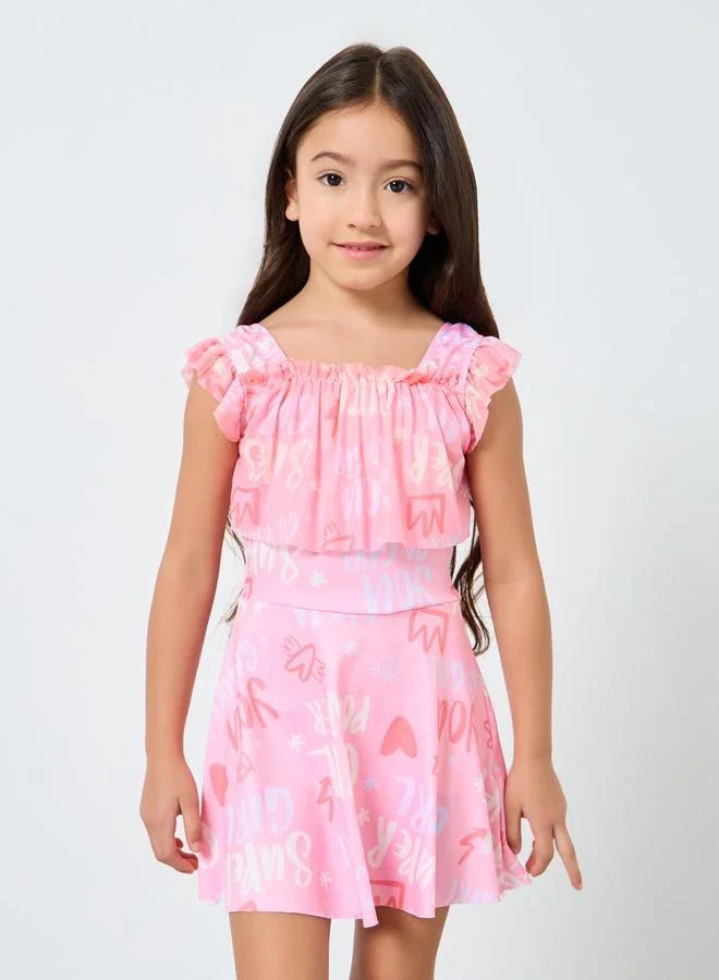 Styli Styli Girls Printed Swim Dress with Shorts