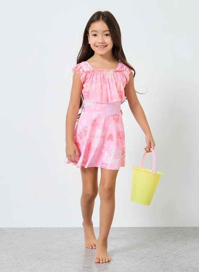 Styli Styli Girls Printed Swim Dress with Shorts