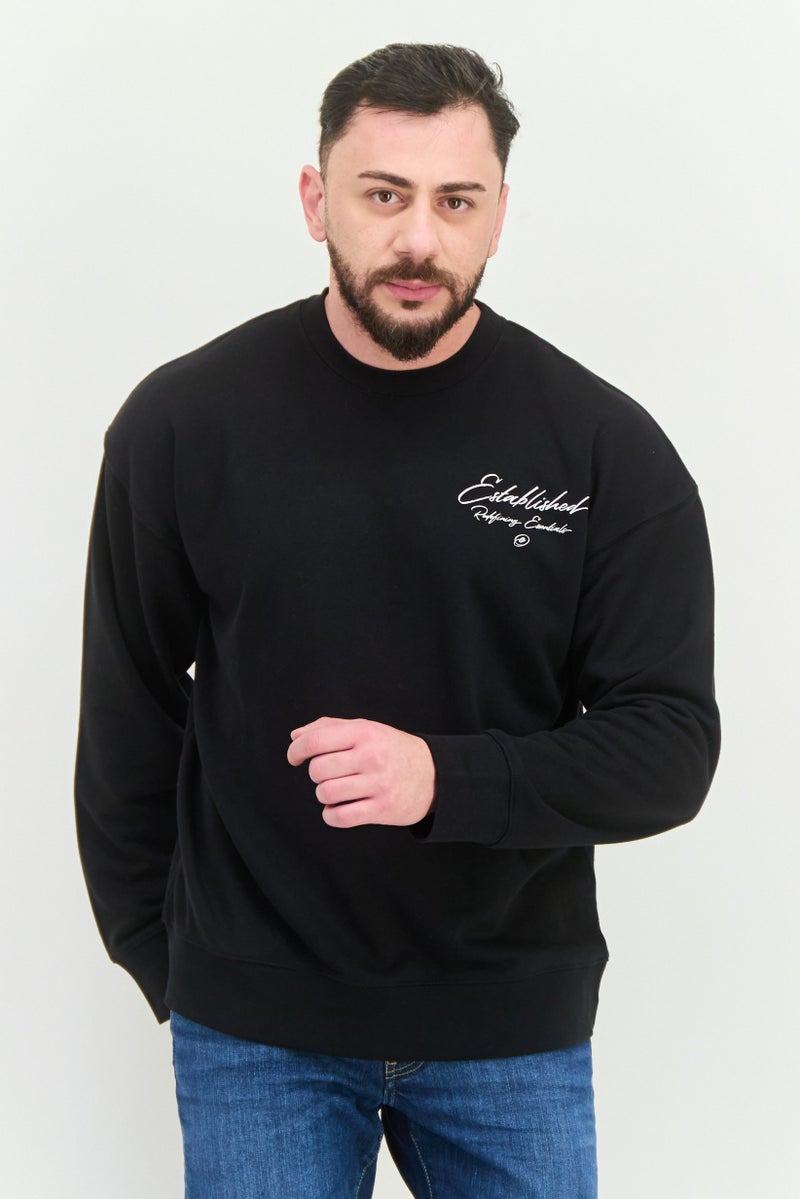 Established Redefining Essentials Men Crew Neck Long Sleeves Brand Logo Sweatshirt, Black - Image 1