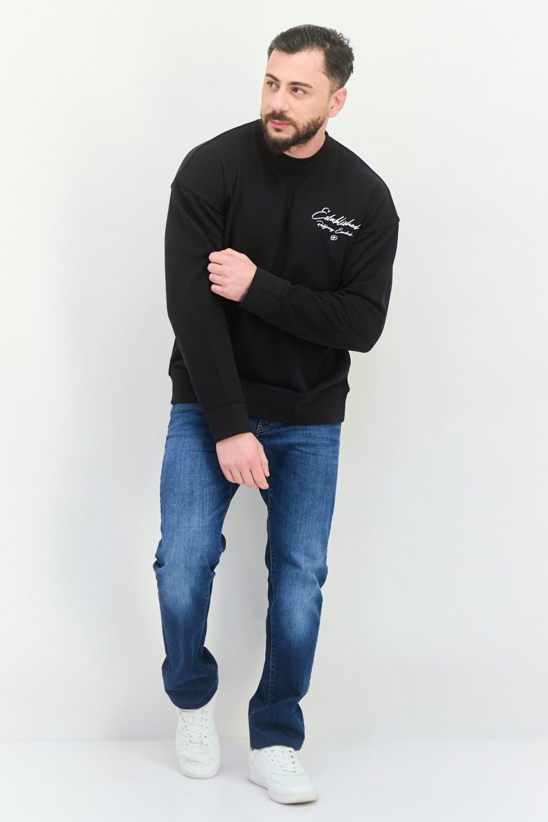 Established Redefining Essentials Men Crew Neck Long Sleeves Brand Logo Sweatshirt, Black - Image 4