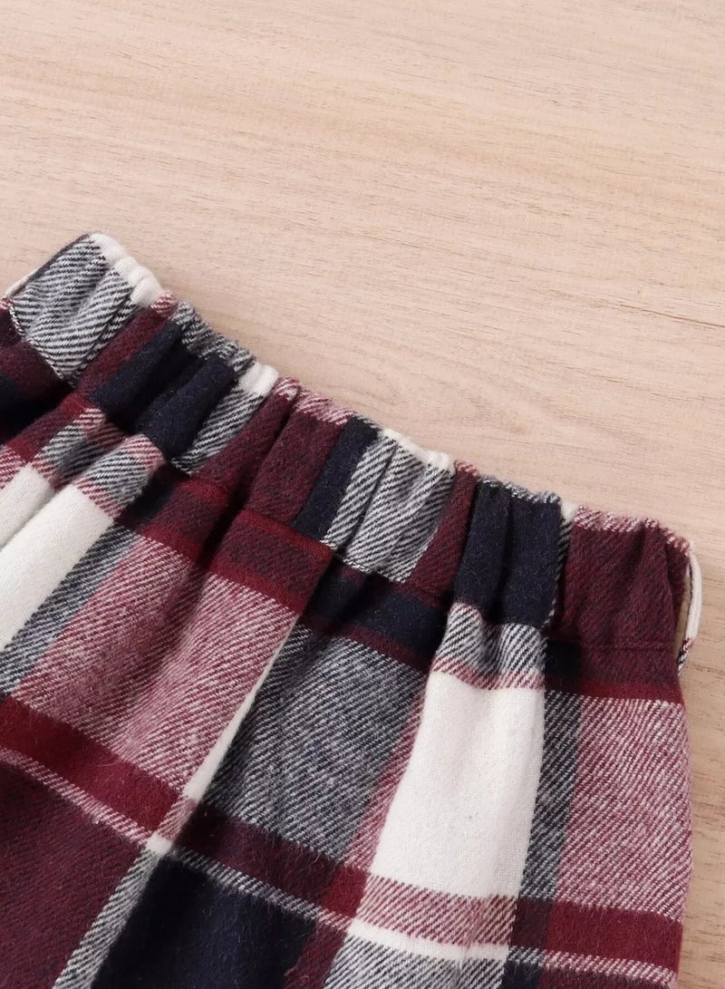 Toddler Girls Plaid Fake Button Slant Pockets Belted Wool-Mix Skirt - Image 3