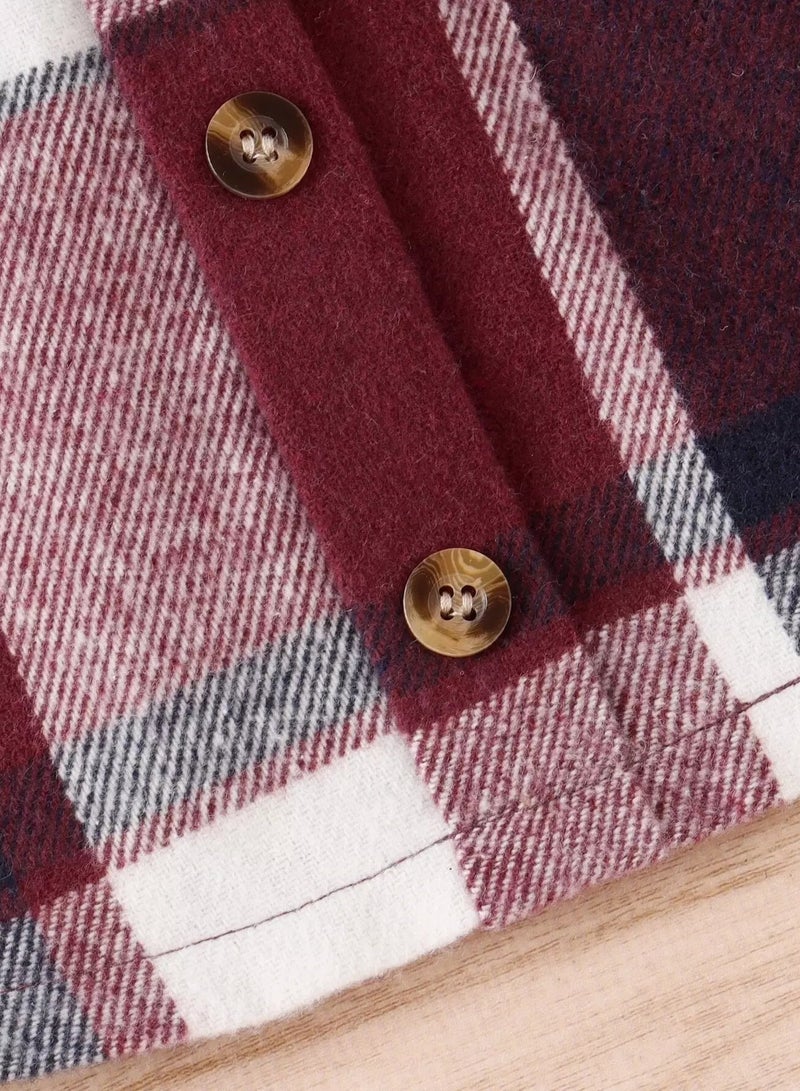 Toddler Girls Plaid Fake Button Slant Pockets Belted Wool-Mix Skirt - Image 5