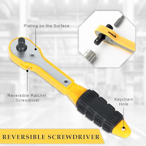 SNE 19 Piece Ratchet Socket Wrench Set with Quick Release Handle Yellow and Black - Image 4