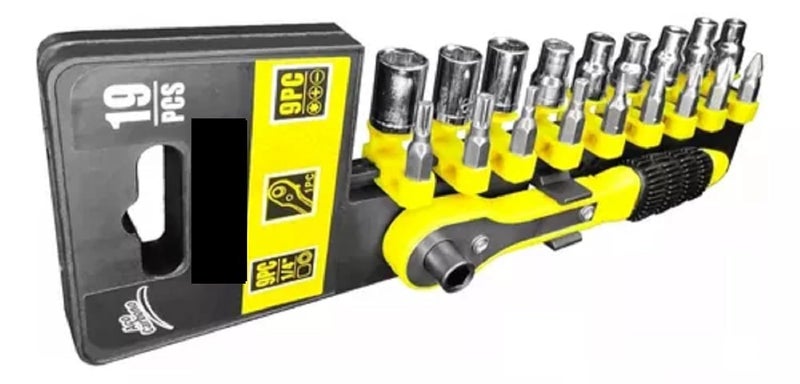 SNE 19 Piece Ratchet Socket Wrench Set with Quick Release Handle Yellow and Black - Image 2