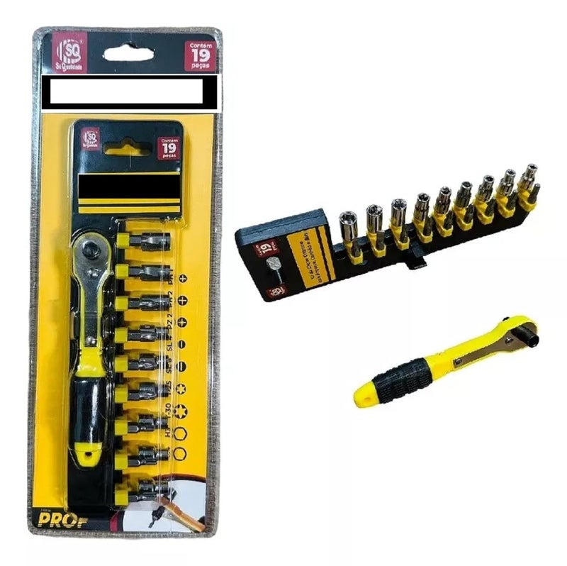 SNE 19 Piece Ratchet Socket Wrench Set with Quick Release Handle Yellow and Black - Image 1